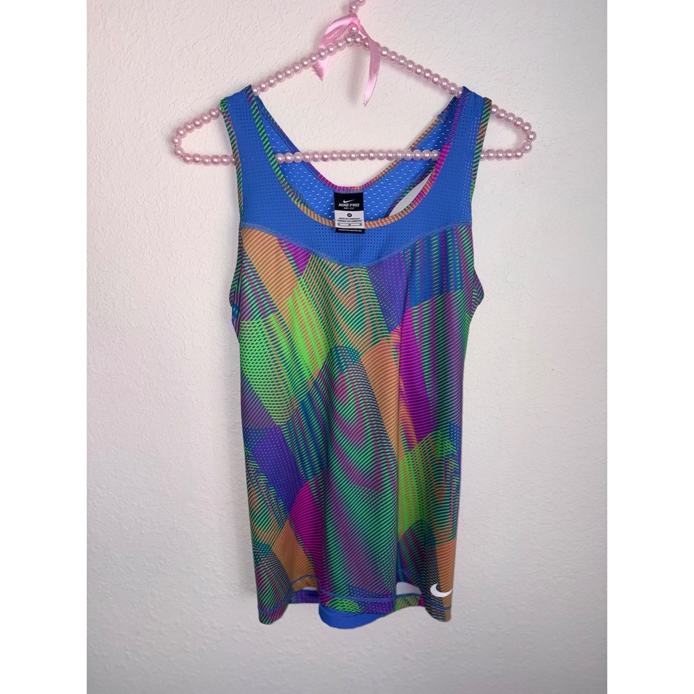 Nike Pro Dri-FIT Womens Blue Multi-Color‎ Abstract Mesh Racerback Tank Top M